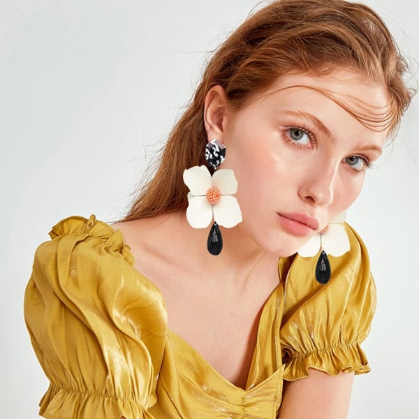 Heyone Retro Teardrop Store Blomster Dangle Øreringe Boho Lagdelt Blomsterblad Dråbe Øreringe Statement Mode Ørering til Kvinder Piger
