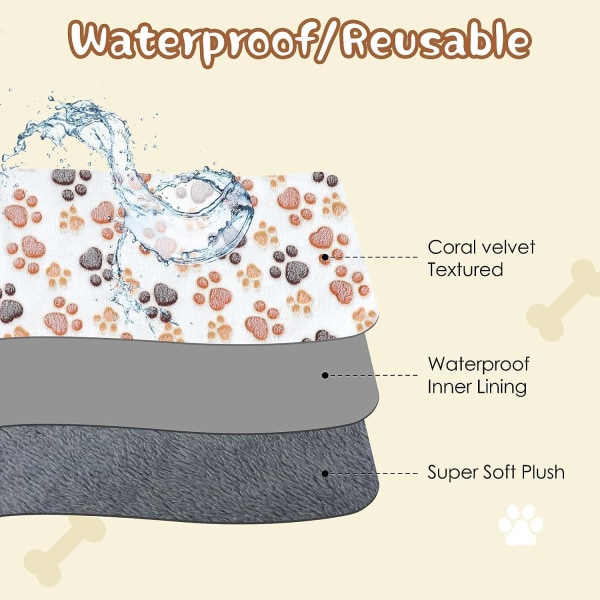 Vattentäta hundfiltar, 2-pack tvättbart hundtäcke för säng Soffa Soffskydd Liten hundvalp Katt 23"×16"(vit+kaffe)