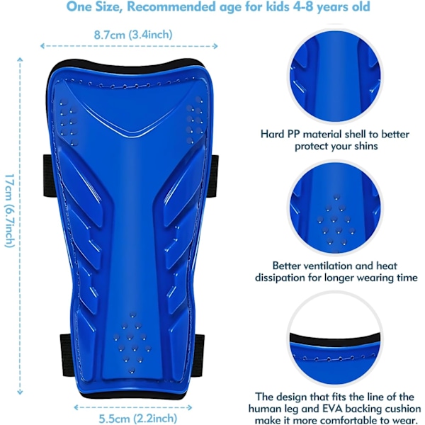 Fodboldbenskinner til børn, 1 par komfortable og åndbare fodboldbenskinner til børn, beskyttende fodboldtræningsudstyr til børn i alderen 4-8 år Blue M:16.5cm*8.5cm