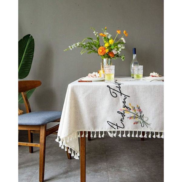 Blommig och bokstavsbroderad bordsduk Frans Bordsduk Långt bordsöverdrag för kök Matplats, Fest, Högtid (Blomma A, 55\"x79\")
