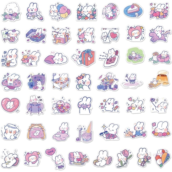 50Pieces Kawaii Rabbit Stickers for Kids Cute Waterproof Vinyl Stickers for Laptops Skateboard Computer Bicycle Car Water Bottles DIY Decals