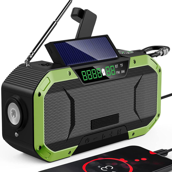 Clockwork Radio med solcelletelefon, Generator, IPX6 vanntett, LED lommelykt, utendørs nødradio, reise, fotturer