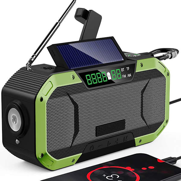 Urværk Radio med Solar Telefon, Generator, IPX6 Vandtæt, LED Lommelygte, Udendørs Nødradio, Rejse, Vandring