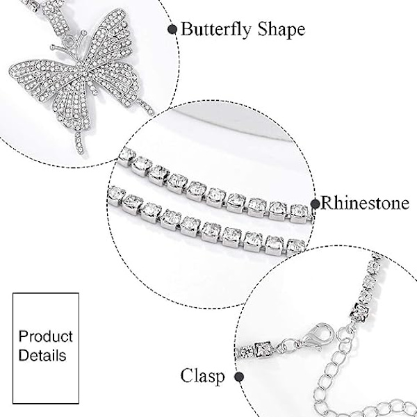 Krystal Sommerfugl Choker Halskæde Rhinestone Vedhæng Halskæder Kæde Funklende Sommerfugl Smykker Mode Fest Tilbehør til Kvinder og Piger