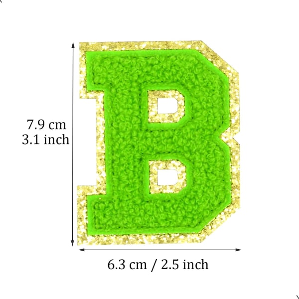 Englanninkielinen kirjain B silitettävät korjauspaikat Aakkoset Ompelu Applikaatiot Vaatemerkit, kultaisella kimalteleva reunus, liima takatarra (vihreä B）Bvihreä