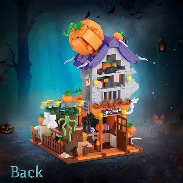 Pumpkin House Building Blocks Set, DIY Construction Model Kit med två figurer, lämplig för pojkar och flickor som Halloween (762 st)
