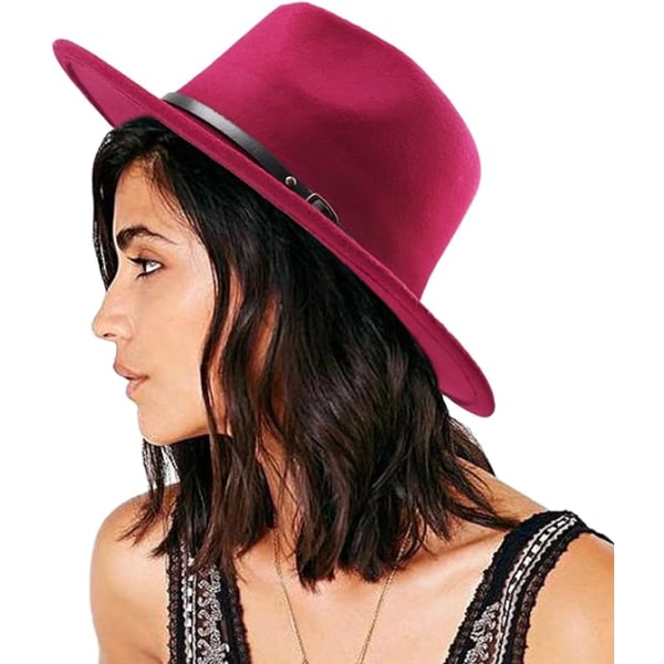 Kvinder Bæltespænde Fedora Hat Klassisk Filt Panama Hat med bred skygge