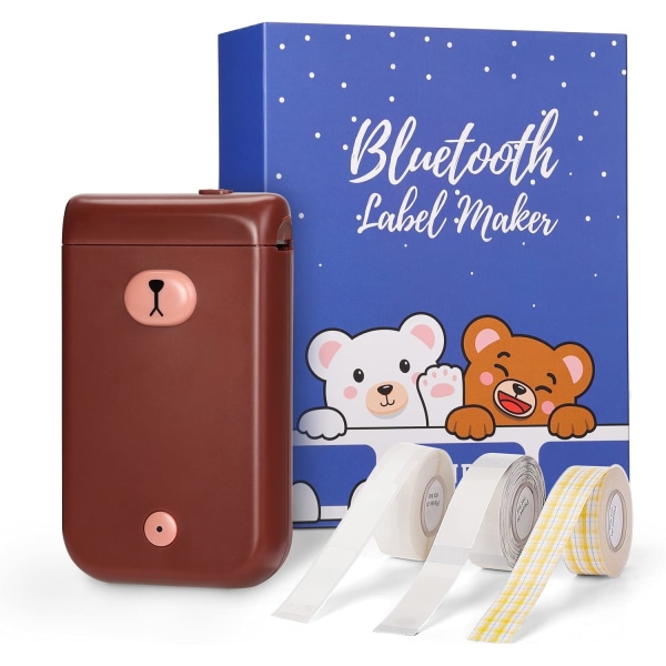 Bärbar Etikettmaskin Bluetooth Bear Etikettmaskin, Trådlös Mini Thermal Etikettskrivare, Namn Pris Utgångsdatum Dekaletikett - Brun