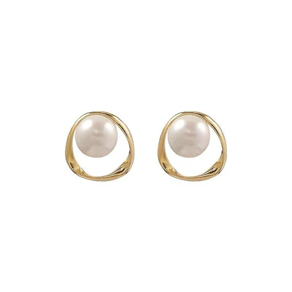 Imitation Pearl Øreringe til Kvinder Guld Farve Runde Stud Øreringe Julegave Uregelmæssigt Design Usædvanlige Øreringe (2 Par) Betterlifefg