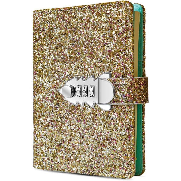 Lås Journal Kombinationslås Skrivande Resedagbok, A6 Binders PU Läder Påfyllningsbar Journal (Gyllene)
