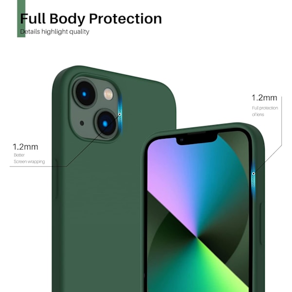 Kompatibel med iPhone 13 Fodral 6.1, Slim Flytande Silikon 3 Lager Fulltäckande Mjuk Gel Gummi Fodral 6.1 tum-Klöver Grön