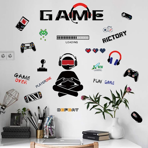 Väggdekaler för spelrum, videospel, väggdekaler, vinyldekaler för videospelare, väggdekaler för laddning av kontroller