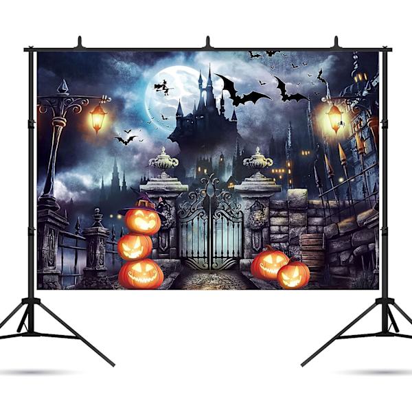 7x5FT Polyester Halloween-taustakangas Linna Lepakko Kurpitsa Valokuvaustausta Juhlatavaraksi Valokuvaustaustakankaaksi