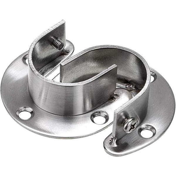 6-pack garderobsstångsändstöd 1-1/4\" diameter, U-formade rostfria garderobsstångsadaptrar flänsstångshållare för garderob (silverfärg)