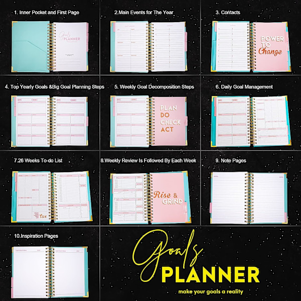 A5 Odaterad Daglig Veckovis Månadsdagbok Journal Planner Agenda Anteckningsbok - Gör Dina Mål Till Verklighet - Tacksamhet & Mål