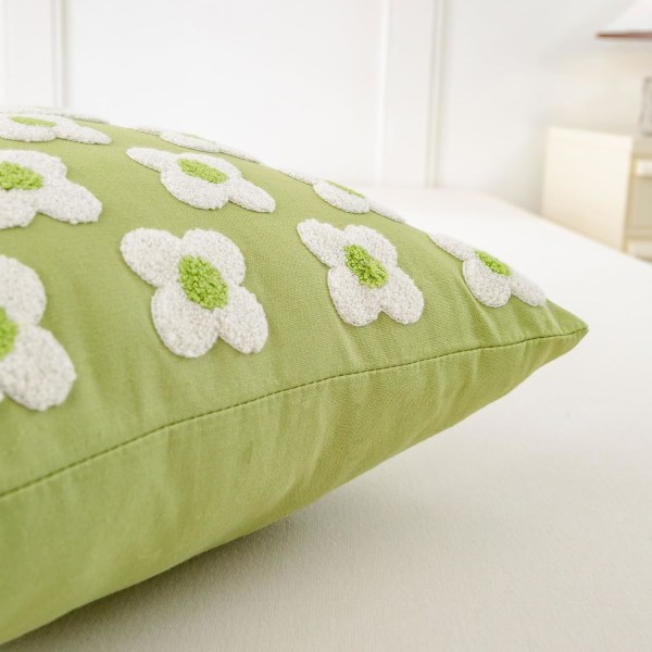 Tyynynpäälliset 18x18, Set 2 100 % puuvillasta kukkaistuista sohvatyynynpäällisistä, Salviavihreä - täydellinen olohuoneeseen, makuuhuoneeseen…