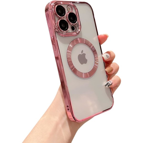 för iPhone 13 Pro Max Case Magnetisk Klar med kameralinsskydd Fullt skydd MagSafe Elektropläterad silikon 6,7 tum - Rosa