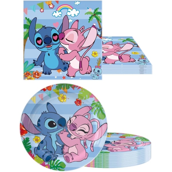 Stitch födelsedagsfestartiklar Stitch festartiklar set med 20 tallrikar och 20 servetter för 20 gäster