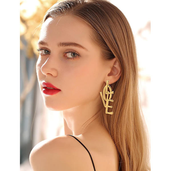 Heyone Simple Punk Kærlighedsbrev Store Lange Dangle Øreringe Mode Engelsk Alfabet Kærlighed Hjerteform Dangle Stud Øreringe