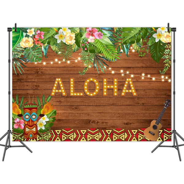 7x5ft Aloha Party Bakgrunn Sommer Tropisk Hawaiiansk Luau Blomster Tresculturskulptur Blomsterball Dekorasjon Bakgrunn Gratulerer Med Dagen Baby Shower