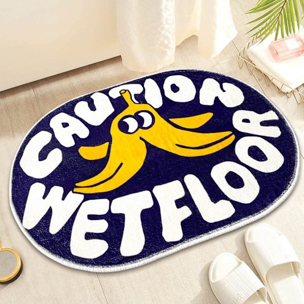 Badeværelsestæppe, Cartoon Bademåtte The Caution Wetfloor Bademåtte, Sød Oval Bademåtte, Interessant Bademåtte, Plys Absorberende, 23,6”x35,4”