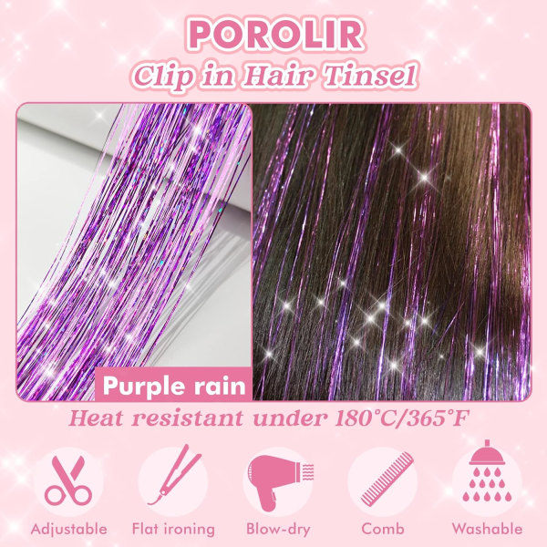 Clip in Hair Tinsel Kit, Pack of 6Pcs Glitter Fairy Tinsel Hair Extensions 20 Inch Shiny Hair Tinsel Heat Resistant(Silver)