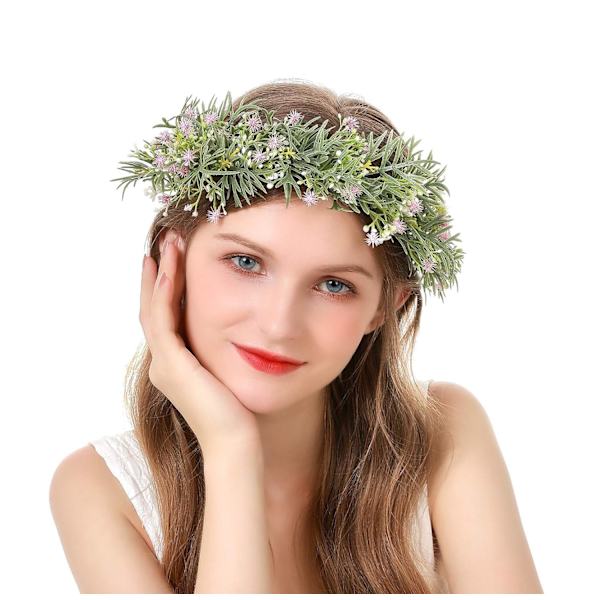 Blomsterkrone til kvinder, blomsterhovedbånd, blomsterkrans, glorie med bånd, boho, lilla, til bryllupsfest