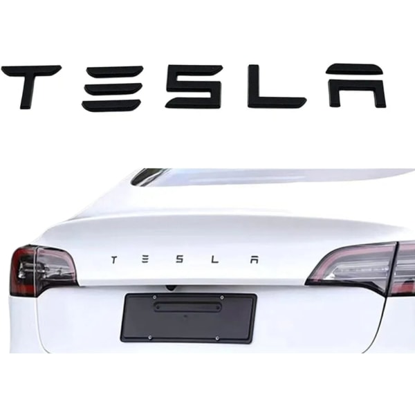 Selvklebende og individuelle 3D-dekorasjonsbokstaver for bagasjerommet: "Tesla" kompatibel med Tesla-modeller: X, Y, S og 3 (svart)