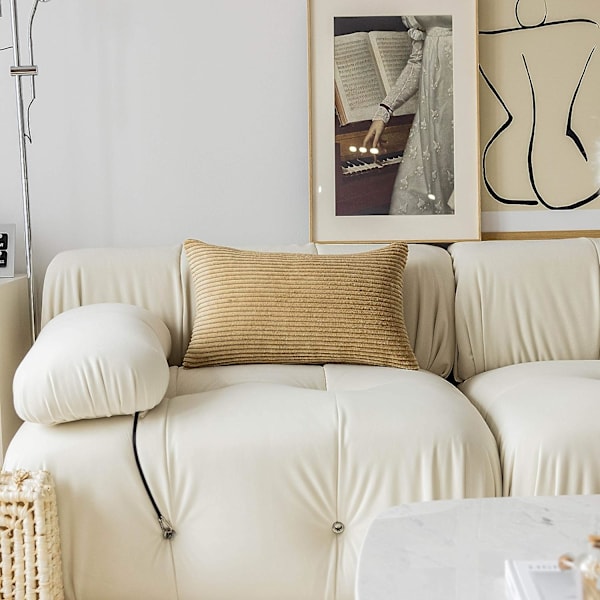 12x20 Kuddfodral, Set med 2 Ländryggskuddfodral, Solida Dekorativa Korduroy Rektangulära Prydnadskuddar för Soffa Soffstol Småbarn, 12x20 tum, Khaki