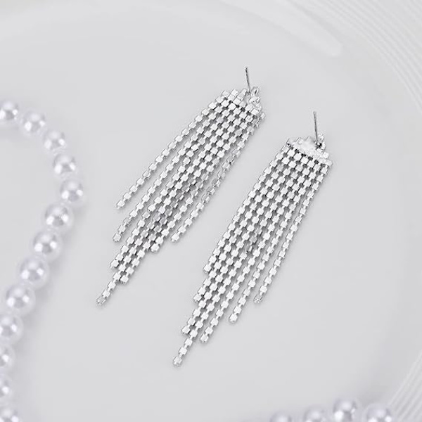 Hängande örhängen med fransar, linjära droppörhängen, festliga smycken, 925 sterling silver, droppörhängen för kvinnor och flickor