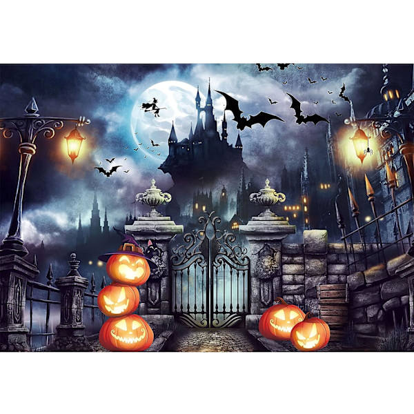 7x5FT Polyester Halloween Bakgrund Slott Fladdermus Pumpa Fotografi Bakgrund för Fest Dekorationer Tillbehör Foto Bakgrund Banner