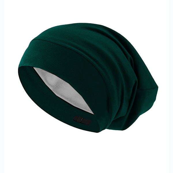 Sidenhatt, sovhatt, mjuk hårscarf, skyddande hatt, satinfordrad hatt, justerbar turban, mössa, sjuksköterskehatt, hatt för mediumlockigt och krusigt hår Dark green