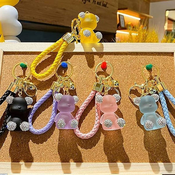 Söt diamantbjörn nyckelring Kawaii nyckelringar handledsrem handledssnöre för kvinna flicka
