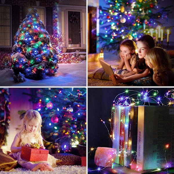 Parannetut aurinkoketjuvalot, Mini 100 LED kuparilanka valot, Keijukukat, Sisä- ja ulkokäyttöön vedenkestävä aurinkokoristevalot (Monivärinen - 2 kpl pakkaus)