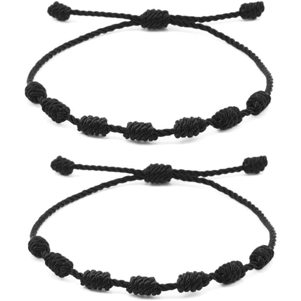 Handgjorda buddhistiska snörarmband för kvinnor, män, pojkar och flickor, tibetanskt justerbart vävt rep-armband, rött och svart, 2 eller 6 st/set