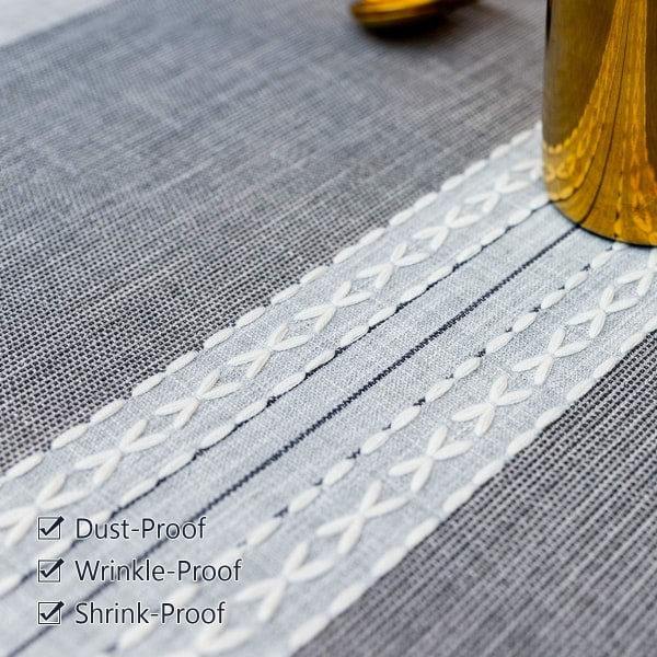 Bordsduk, bomullslinnen Skrynkelfri cover för köksmiddagsfest (rektangel/avlång, 55 x 140 tum, grå, rand)