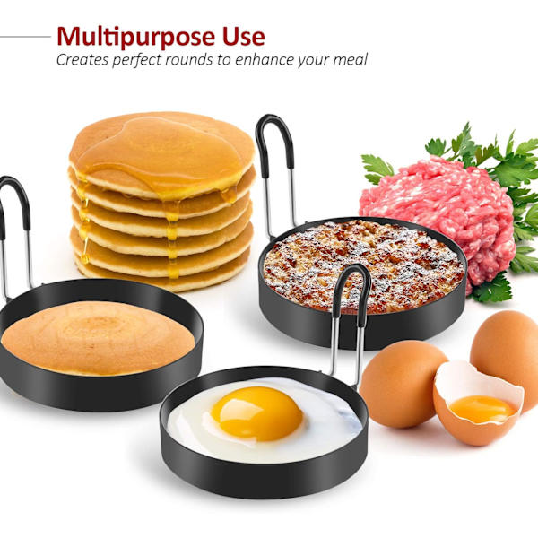 Egg Rings, 4-pakning rustfritt stål egg ringer, pannekakerform for steking av egg og omelett