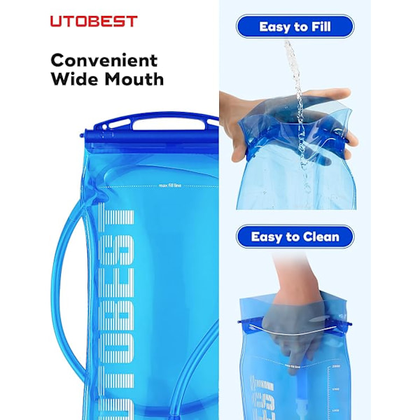 Vätskebehållare, Läcksäker Vattenbehållare, 2L, Vattenpåse BPA-fri, för Löpning Cykling Vandring Camping Blue