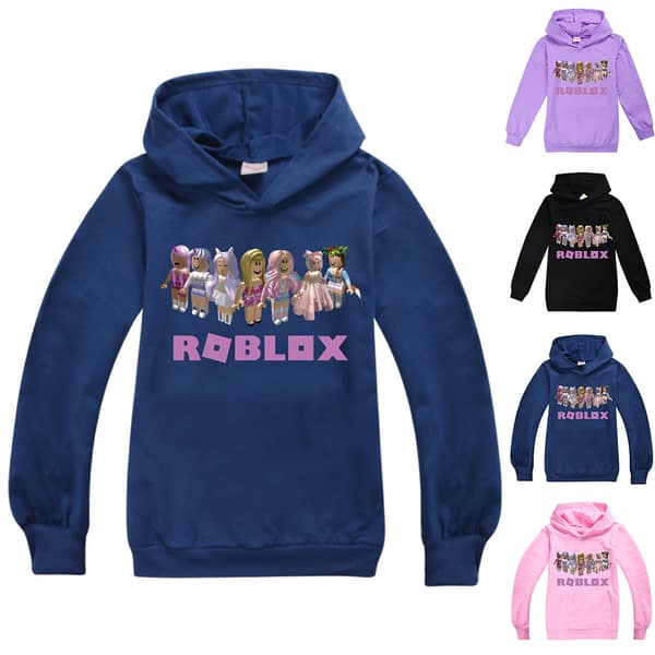 Barn ROBLOX Trykt Løs Hettegenser Genser Topp Alder 9-14 år Marineblå Navy blue 150cm
