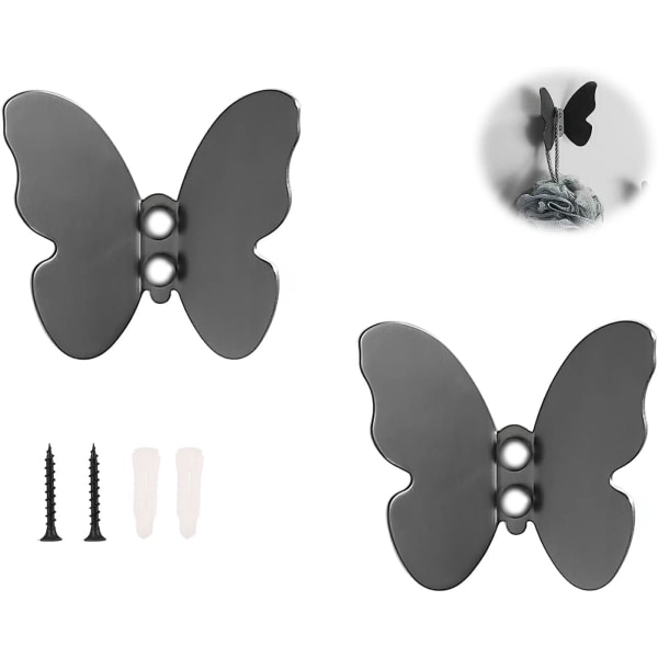 Dekorativa klädkrokar, liten modern svart mässingshängare, Butterfly badhanddukskrok, hattkrokar Robekrokar för entré, 2 st