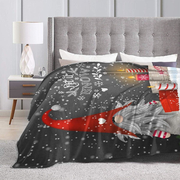 Ansigtsklud Uldtæppe, Glædelig Jul Dværg Julegave Snefnug Sengetæppe til Sofa, Blødt og behageligt Mikrofiberpude 203,2 X 152,4 cm
