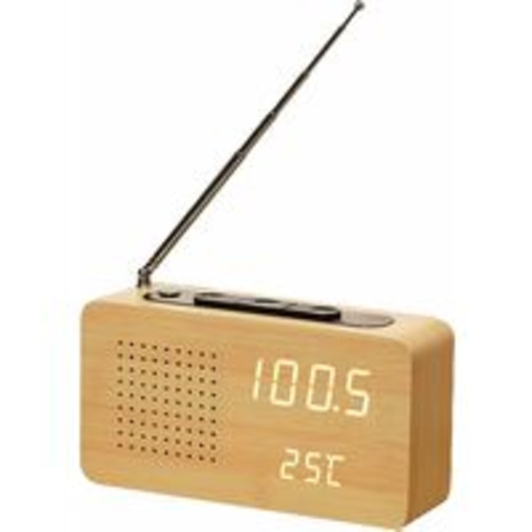 Retro nattbord i tre, digital radiovekkerklokke med stor skjerm