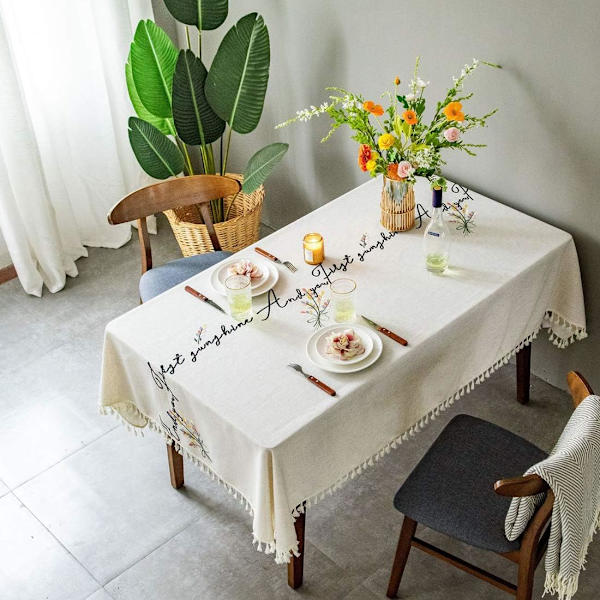 Blommig och bokstavsbroderad bordsduk Frans Bordsduk Långt bordsöverdrag för kök Matplats, Fest, Högtid (Blomma A, 55\"x79\")
