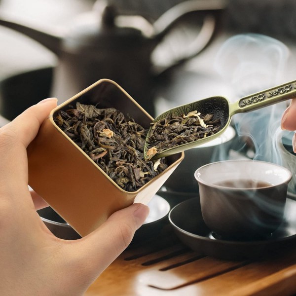 Sett med 2 måleskjeer i metall for løs te, kaffe og mer