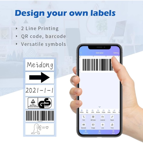 Bluetooth Label Maker maskine med tape, bærbar sticker label printer usb genopladelig, flere skabeloner tilgængelige