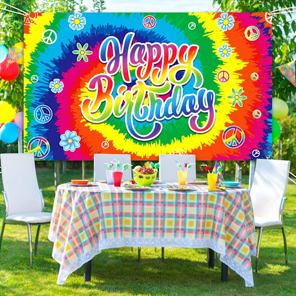 Tie Dye Födelsedagsbann 60-tal Tema Grattis på Födelsedagen Bakgrund?Hippie Födelsedagsfest Dekorationer Groovy Skylt Regnbåge, 70.8 x 43.3 Tum