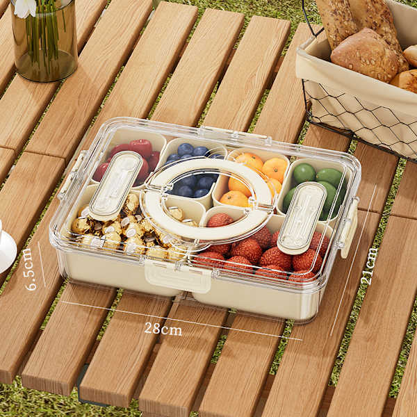 Snackbox med 8 fack med lock - delad matbricka för mat, godis, torkad frukt, nötter och kryddor - Praktisk förvaring för lunch, picknick eller kontor Six grids