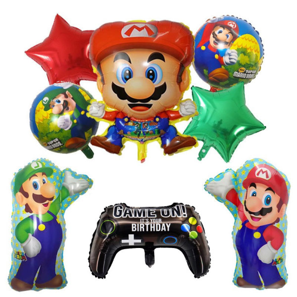 5 st Super Mario folieballonger, Mary födelsedagsfest dekorationer för pojkar flickor superhjälte dekorationer