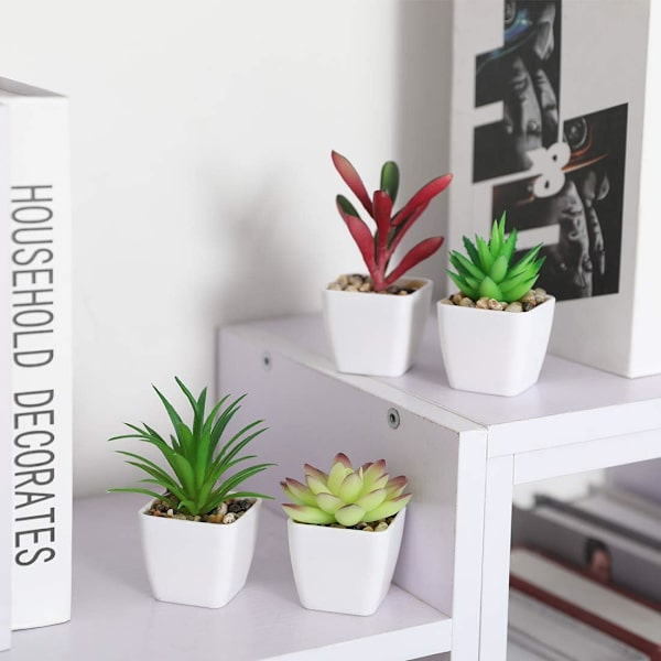 Mini kunstige sukkulenter planter kunstige plastik potte sukkulenter sortiment planter til hjemmekontor borddekoration, sæt med 6