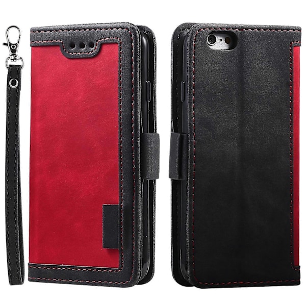 För iPhone 16e Fodral RFID-blockerande Plånboksställ Läder Telefonskal Multicolor Red
